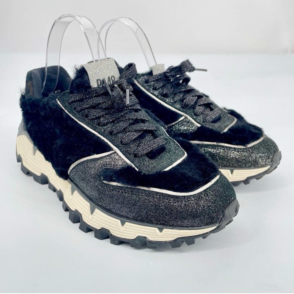 P448 Jackson Sneakers Black Faux Fur Panels Sneaker Shoes Size 39